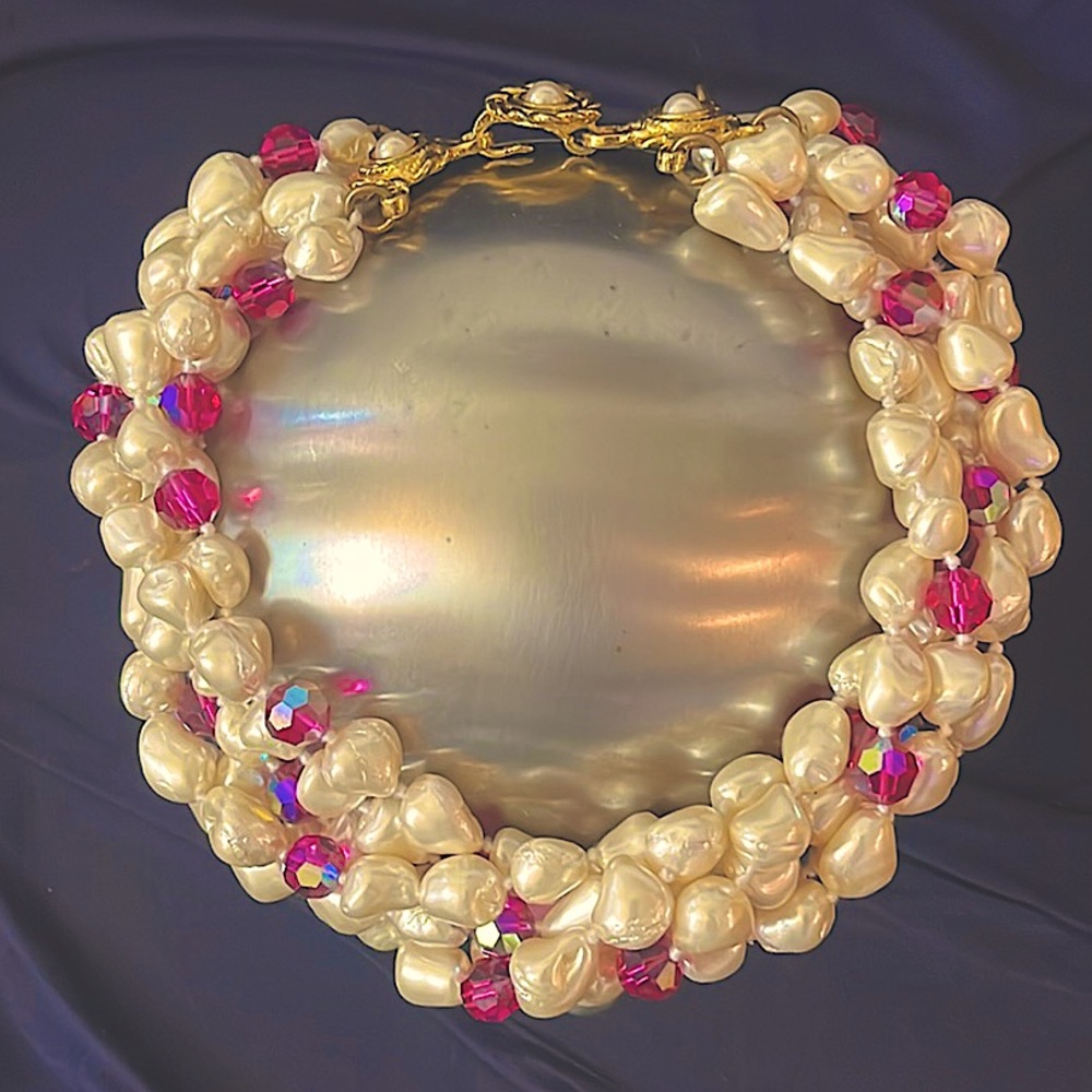 Vintage Designer Jose Maria Barrera Stand Baroque Pearl & Crystal Necklace